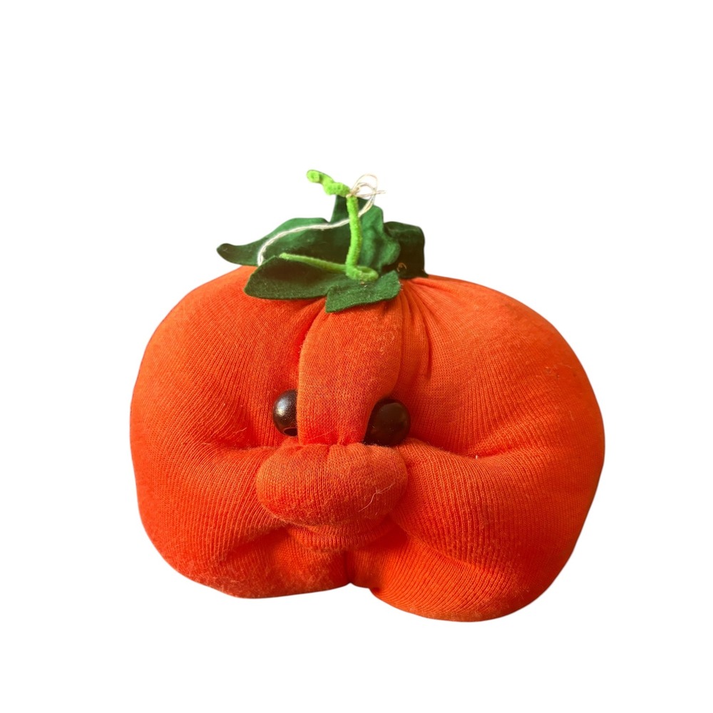 Handmade Primitive Fabric Pumpkin Face Halloween Fall Shelf Decor Plush 9"